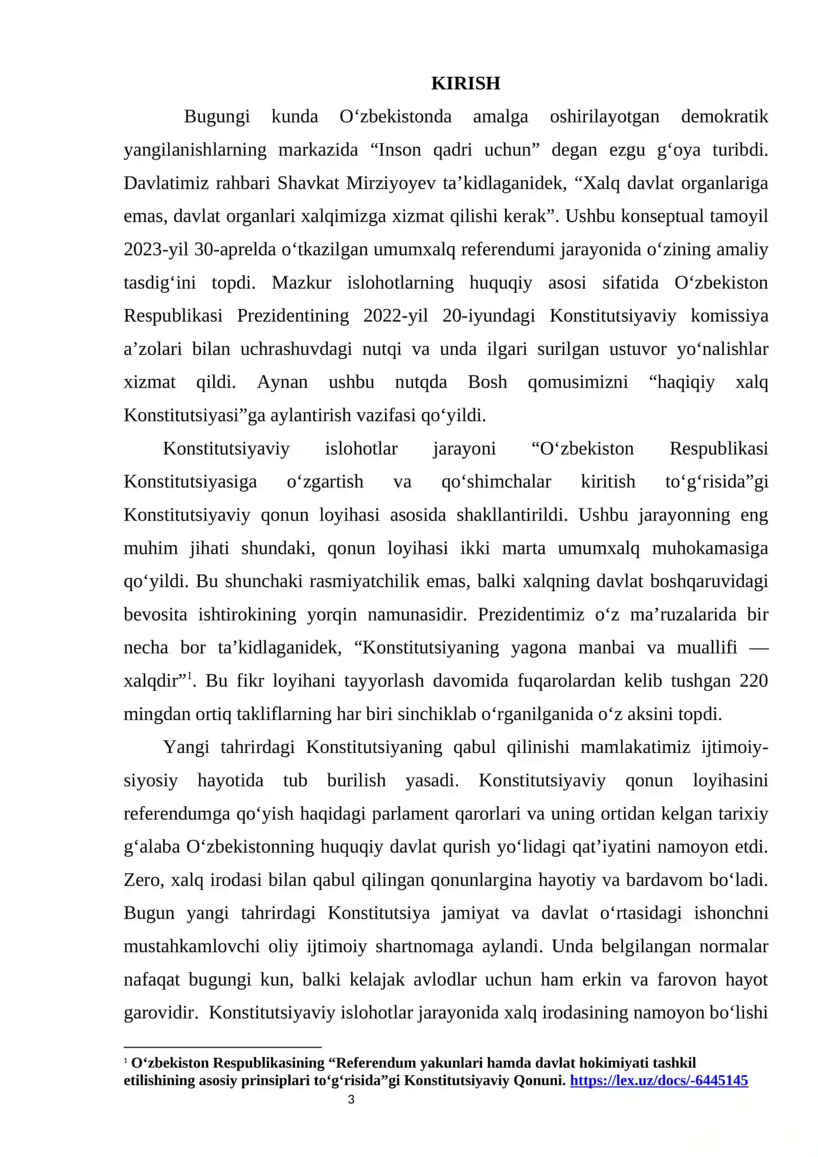 Konstitutsiya qabul qilinishi jarayonida xalq irodasi kurs ishi 3