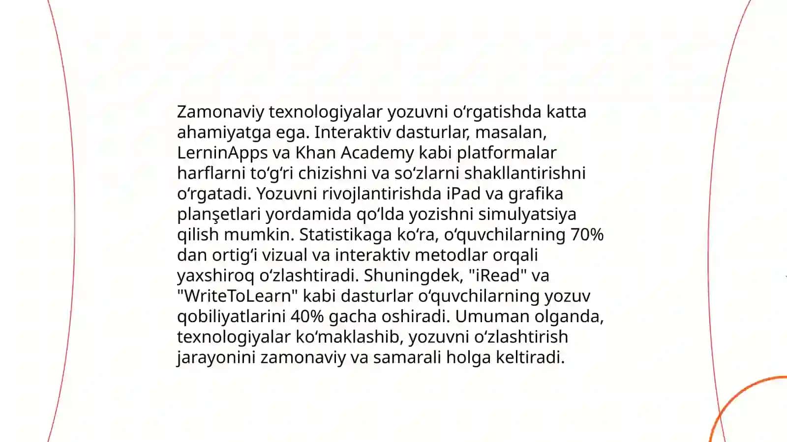 Yozuvni o‘rgatishda zamonaviy texnologiyalardan foydalanish va 3