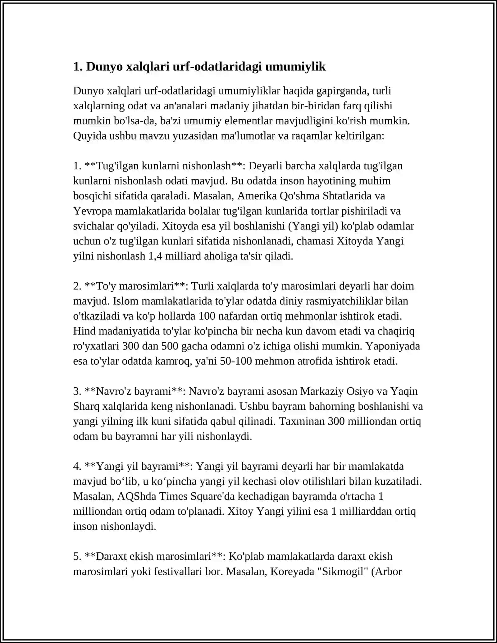 DUNYO XALQLARI MADANYATLARIDAGI UMUMIYLIK VA FARQLAR 3