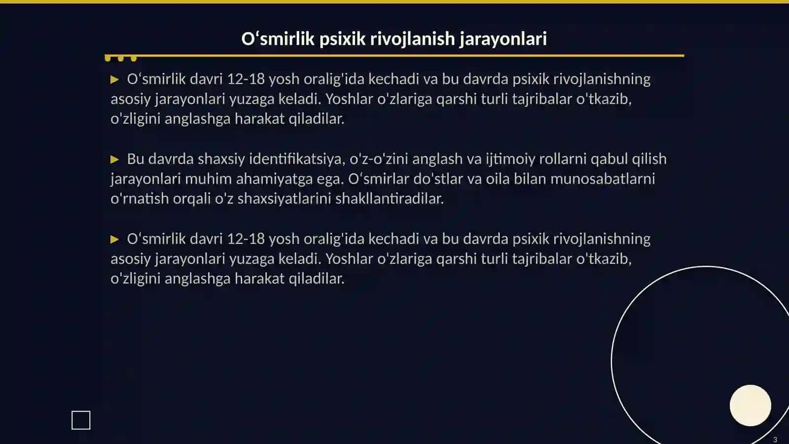 Oʻsmirlik davrida psixik Rivojlanish xususiyatlari Deviant xulq-atvor psexologiyasi 3