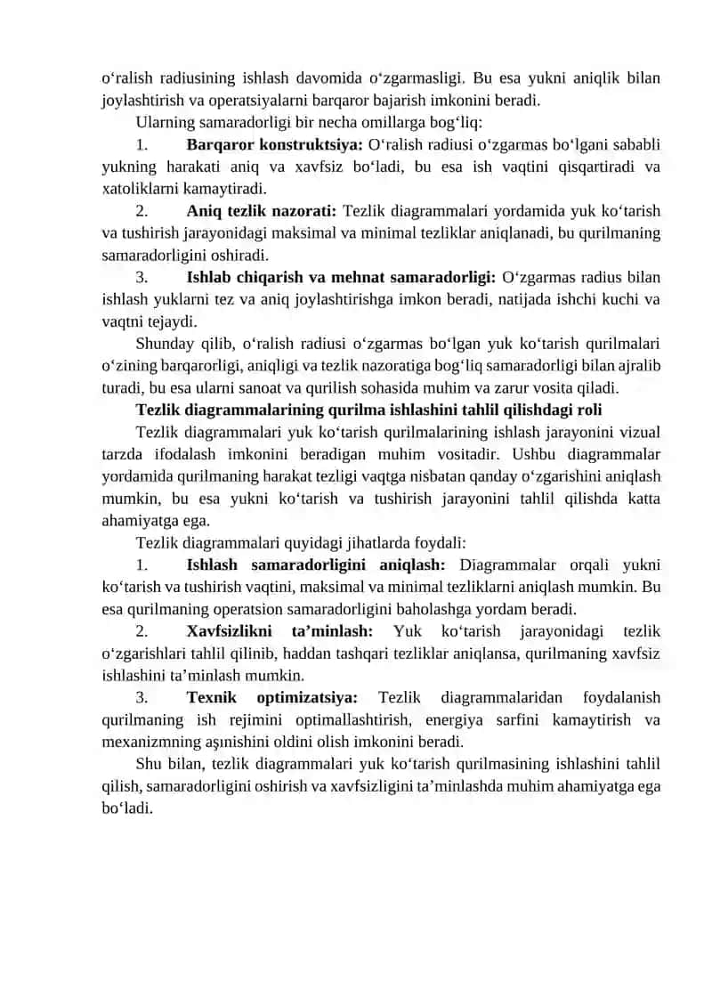 O‘ralish radiusi o‘zgarmas bo‘lgan yuk ko‘tarish qurilmalari tezlik diagrammalari 3