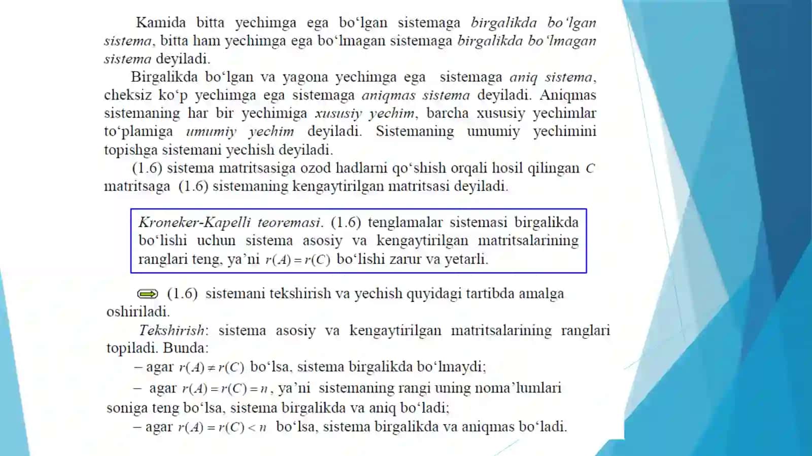 Chiziqli tenglamalar sistemasini yechishning Kramer, Gauss va matritsalar usuli 3