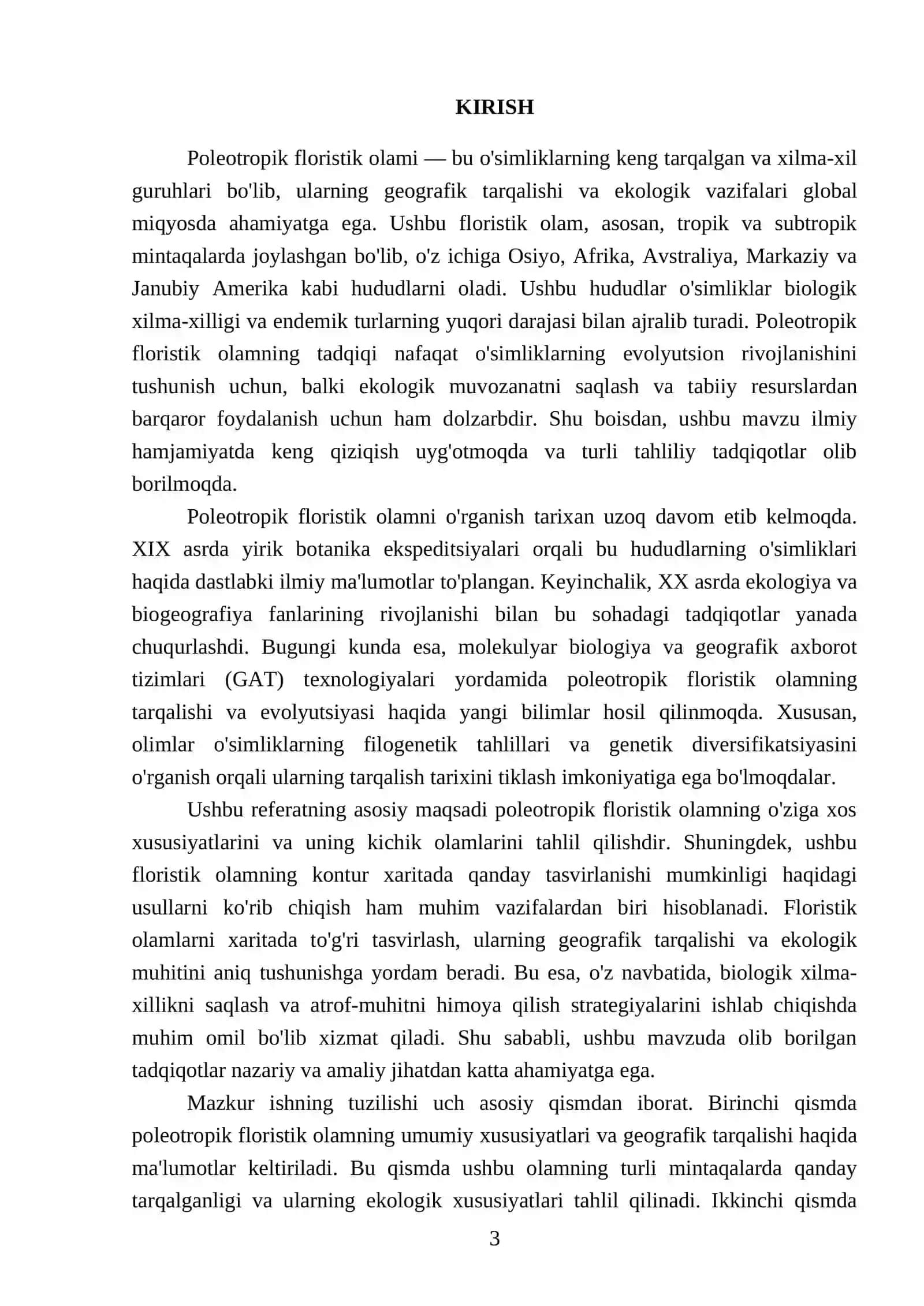 Poleotropik floristik olami va uning kichik olamlarini kontur xaritaga tushirish 3