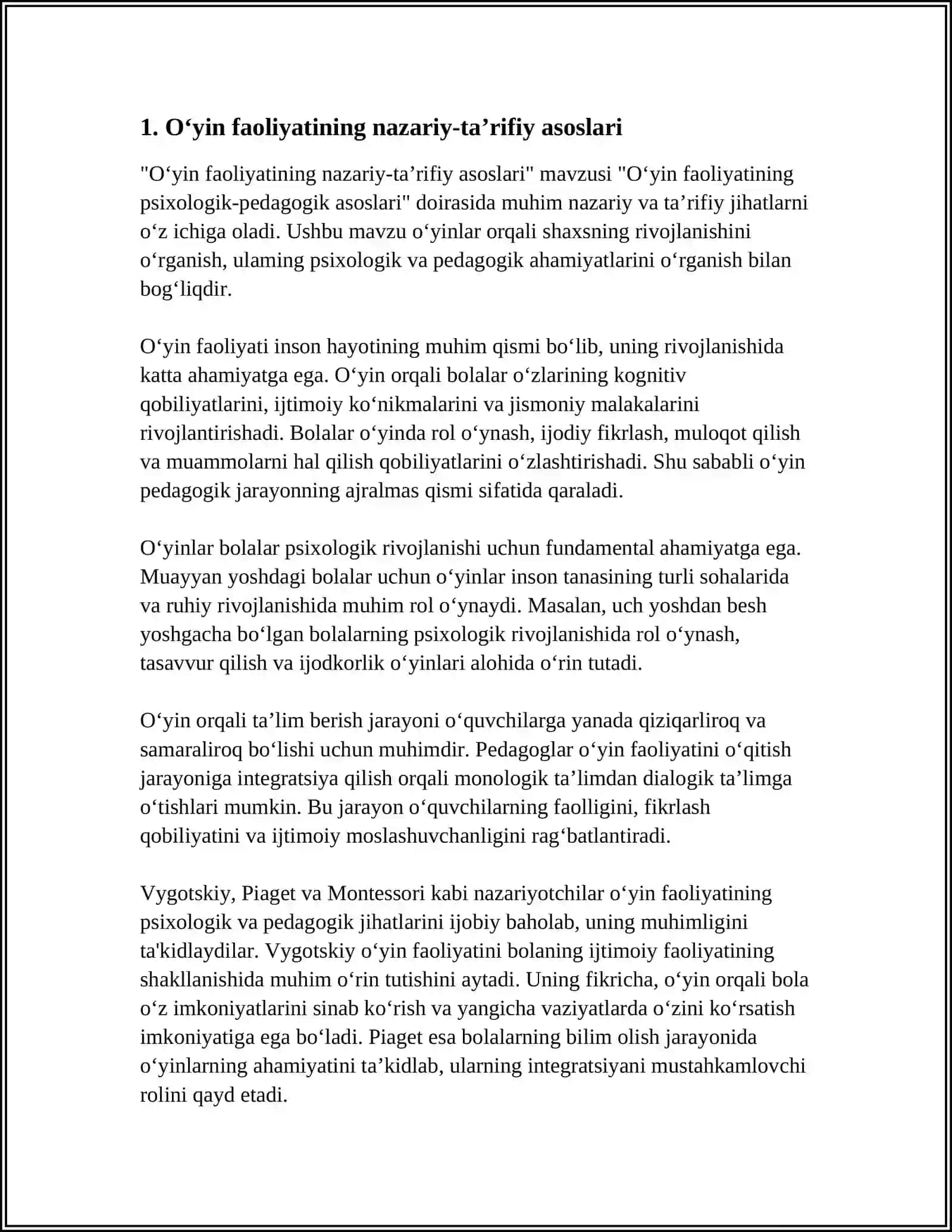 O‘YIN FAOLIYATINING PSIXOLOGIK-PEDAGOGIK ASOSLARI 3