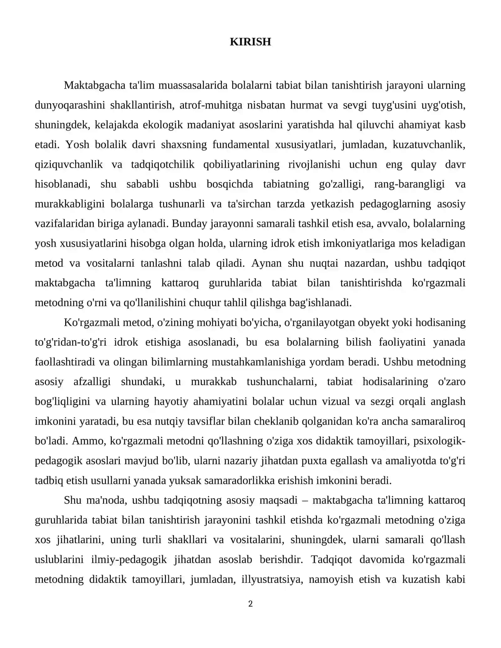 Ko’rgazmali metod. Katta guruhlarda ko’rgazmali metod orqali tabiat bilan tanishtirish usullari. 3