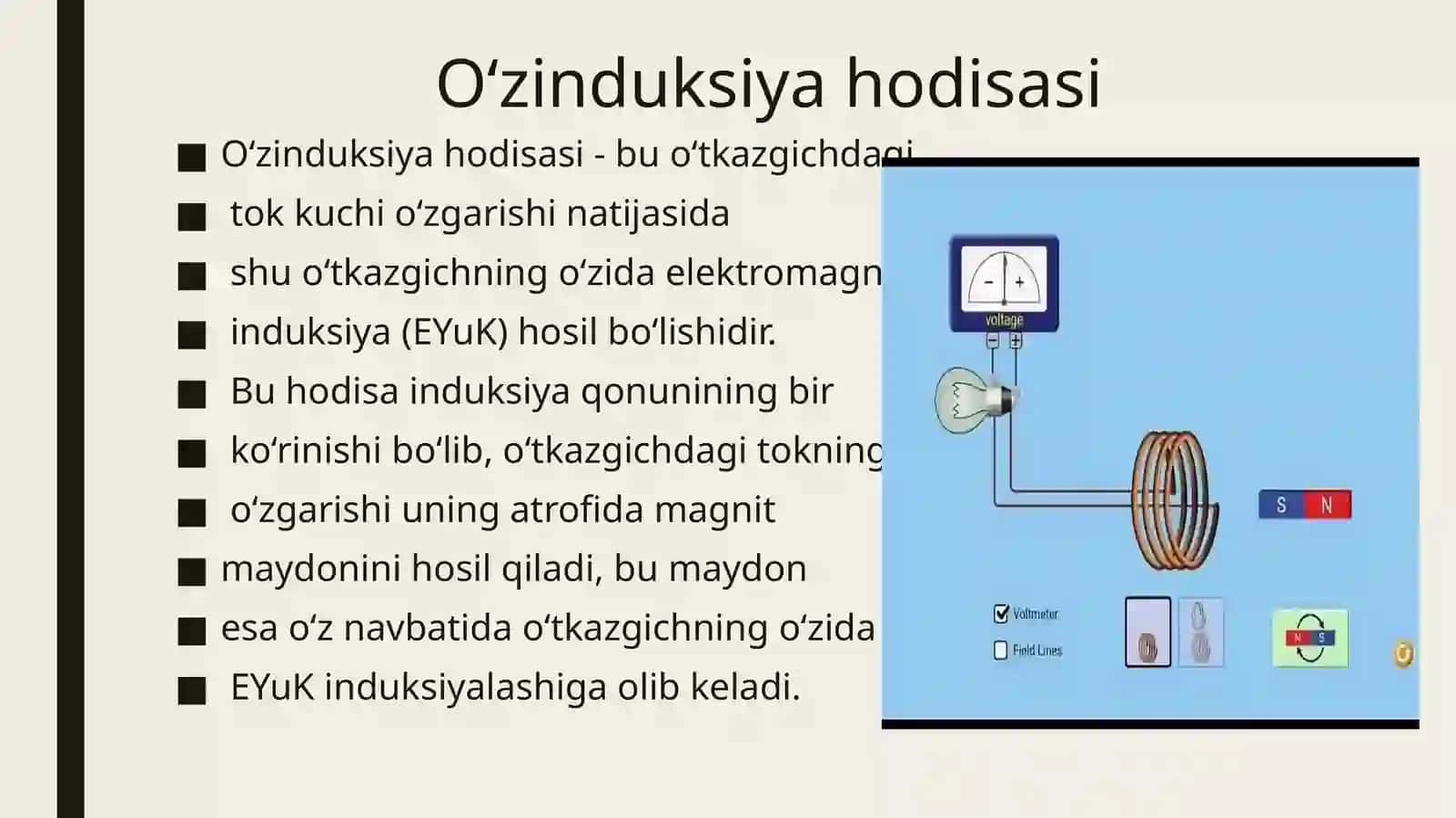 O'zinduksiya hodisasi. O'zinduksiya EYuK. Induktivlik" mavzusidagi taqdimoti 3