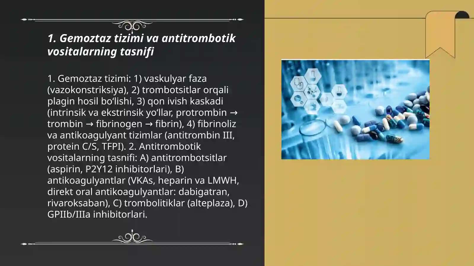 Gemoztaz tizimiga taʼsir etuvchi antitrombotik dori vositalarining klinik farmakologiyasi 3