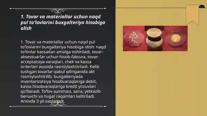 Tovar materiali va boshqa aktivlar boʻyicha tōlovlar hisobi 3