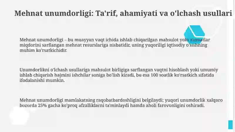 Mehnat unumdorligi va uni oshirish yo'llari 3