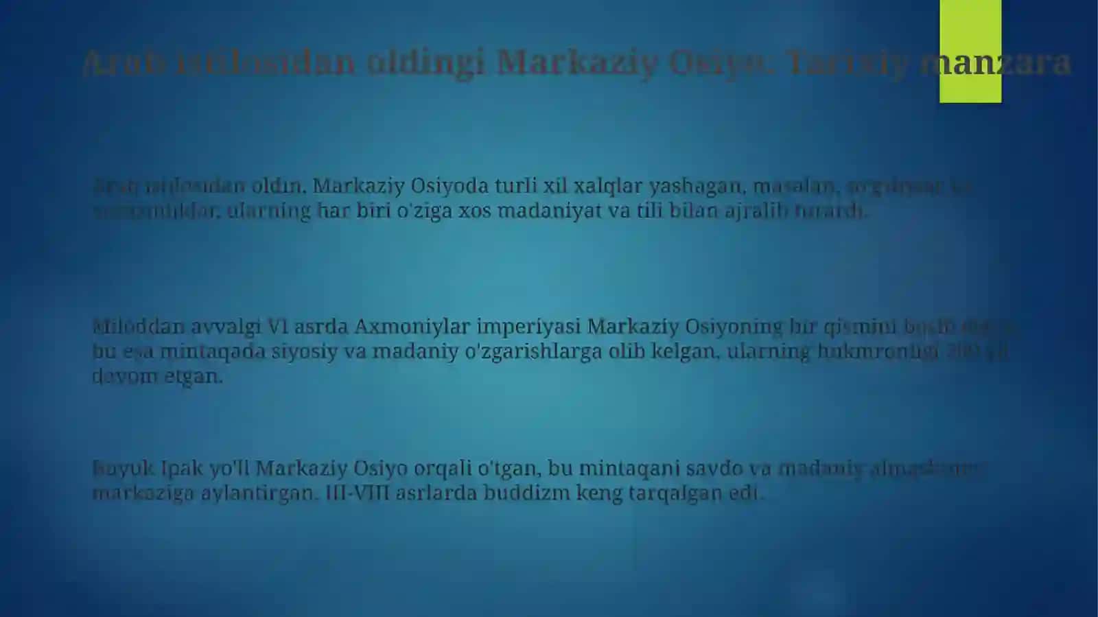 Arab istilosidan Amir Temur davrigacha Markaziy Osiyoning oltin davri 3