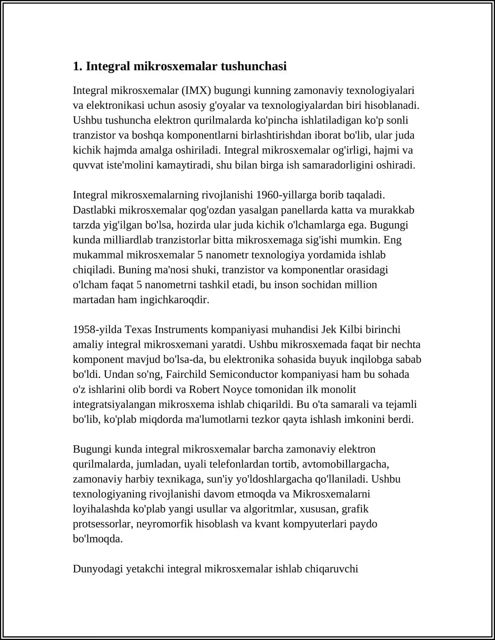 INTGRAL MIKROSXEMALAR VA RAQAMLI TEXNIKA NEGIZ ELEMENTLARINI HAMDA SHIFRATOR, DISHIFRATOR MULTIPLEKSOR VA TRIGGERLARNI INTIRNT MANBALARIDAN VA QO'SHIMCHA ADABIYOTLARDAN O'RGANISH 3