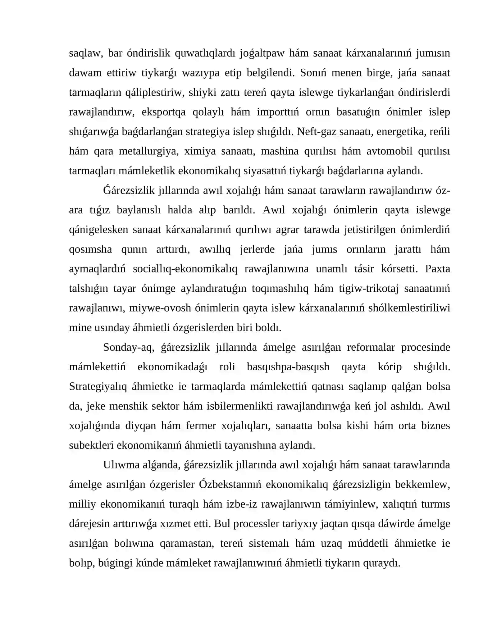 Ǵárezsizlik jıllarında awıl xojalıǵında hám sanaat tarawındaǵı ózgerisler 3