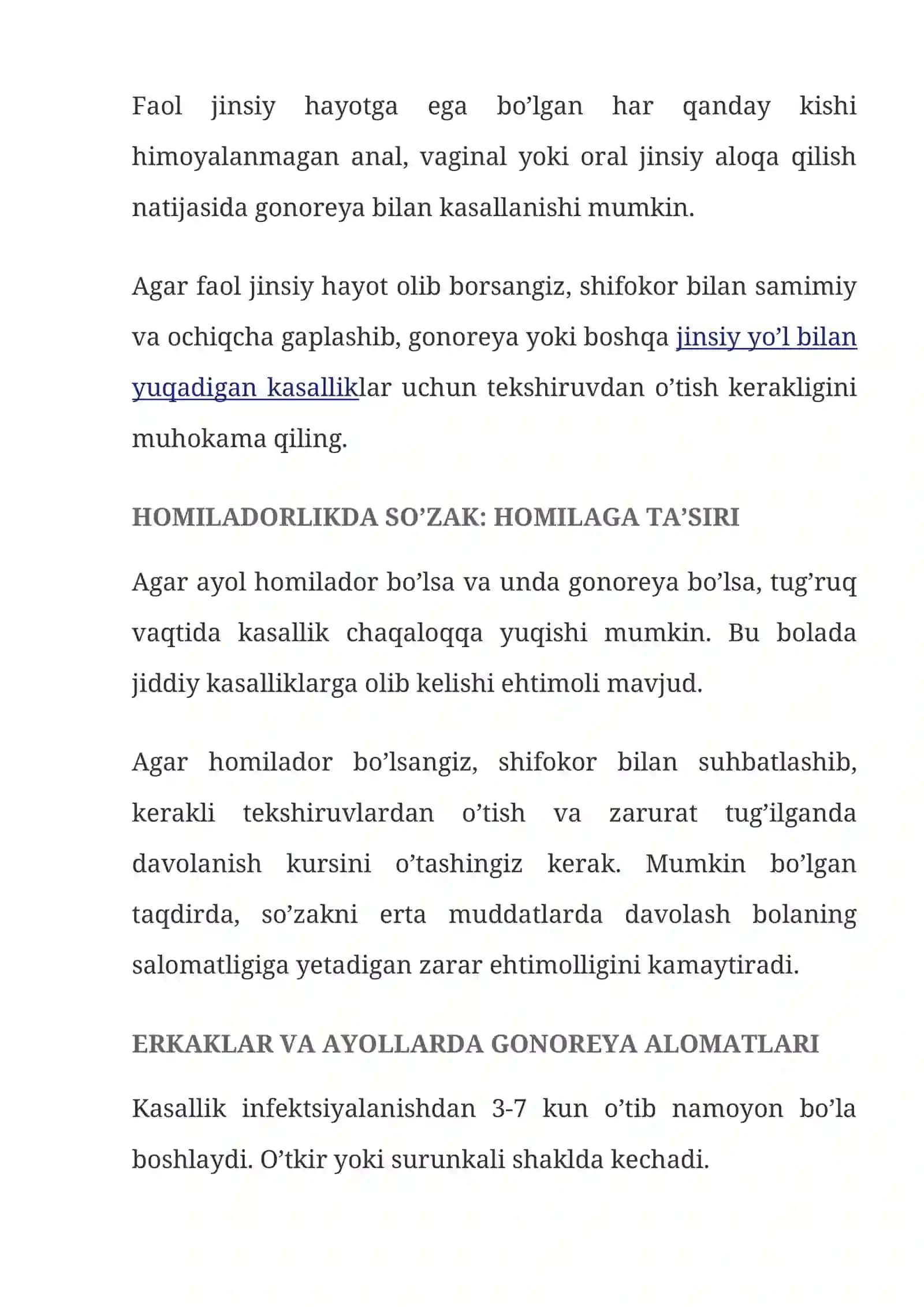 GONOREYA (SO’ZAK) — ALOMATLARI, TASHXISLASH, DAVOLASH, OLDINI OLISH 3