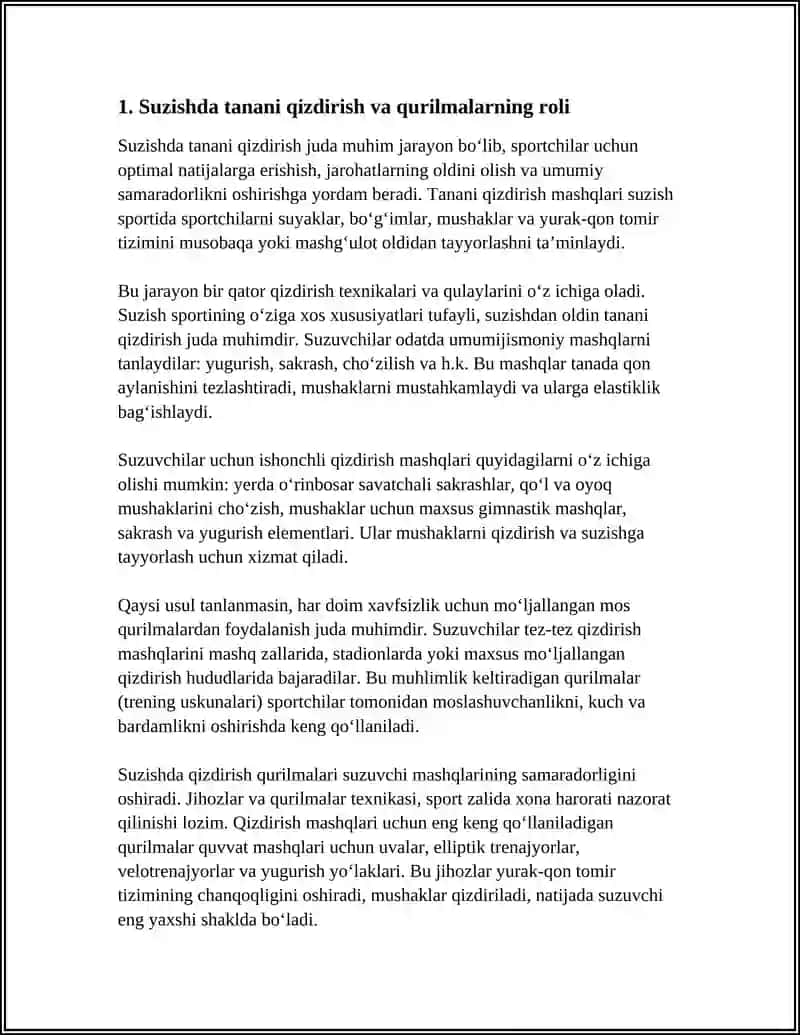SUZISH SPORTIDA TANANI QIZDIRISH QURILMALARI 3