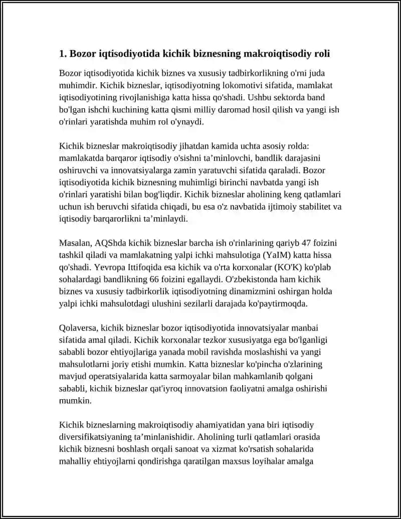 BOZOR IQTISODIYOTIDA KICHIK BIZNES VA XUSUSIY TADBIRKORLIKNING O'RNI 3