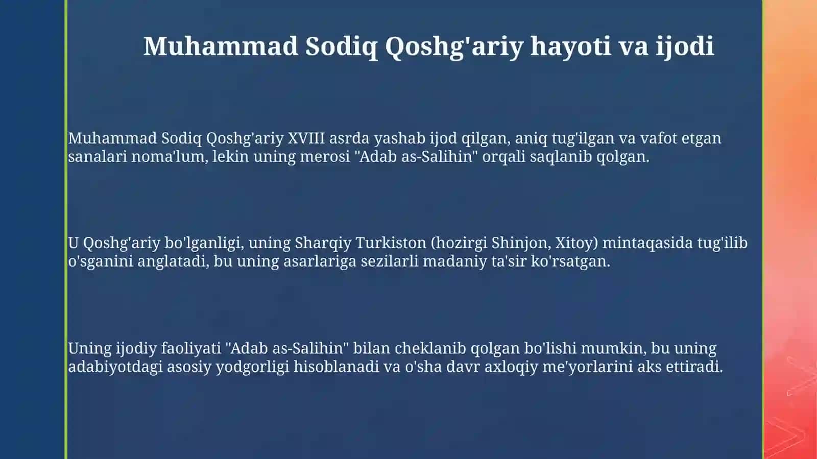 Muhammad Sodiq Qoshg'ariy va "Adab as-Salihin"ga Kirish 3