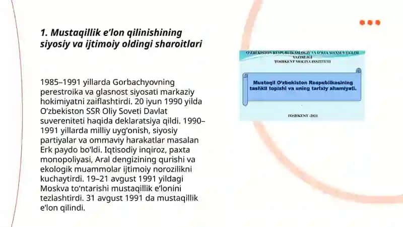 Oʻzbekiston mustaqilligining eʼlon qilinishi va uning tarixiy ahamiyati 3