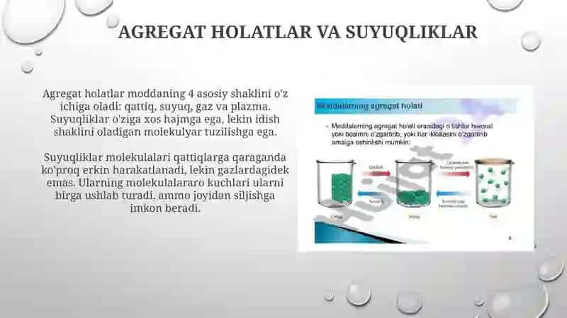 Moddaning agregat holati Suyuqliklarning molekulyar tuzilishi 3