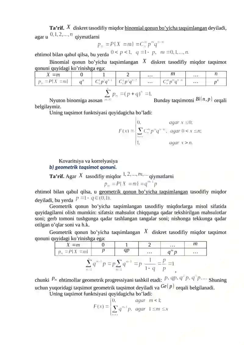 Tasodifiy miqdorlar sistemasi ularning taqsimot qonunlari shartli taqsimot qonunlari 3