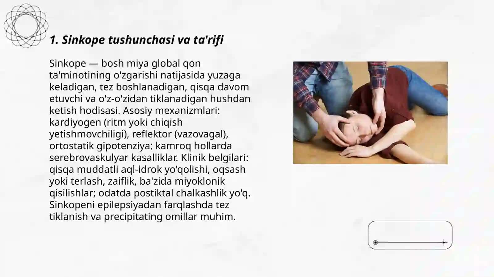 Sinkope holati, tushunchasi, klinik belgilari va shoshilinch yordam ko’rsatishda hamshiraning vazifalari 3
