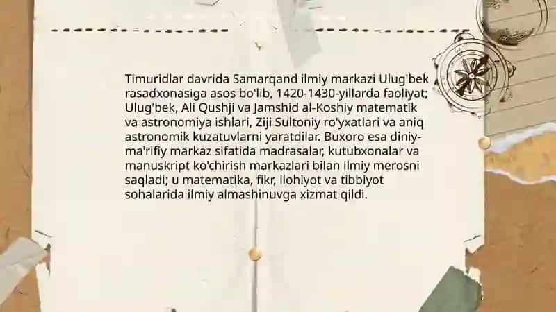 Timuridlar davrida Samarqand va Buxoroning ilmiy markazlari 3