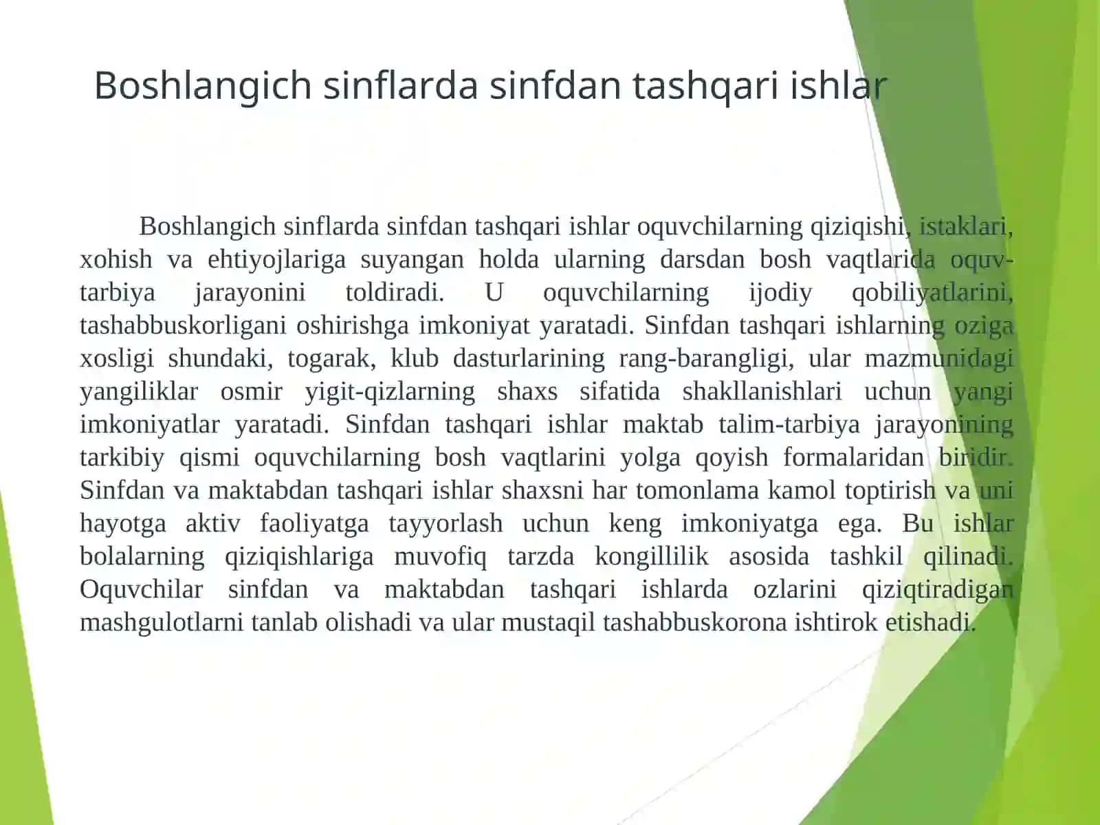 Boshlangich sinflarda sinfdan tashqari ishlarni tashkil etishning maqsad va vazifalari 3