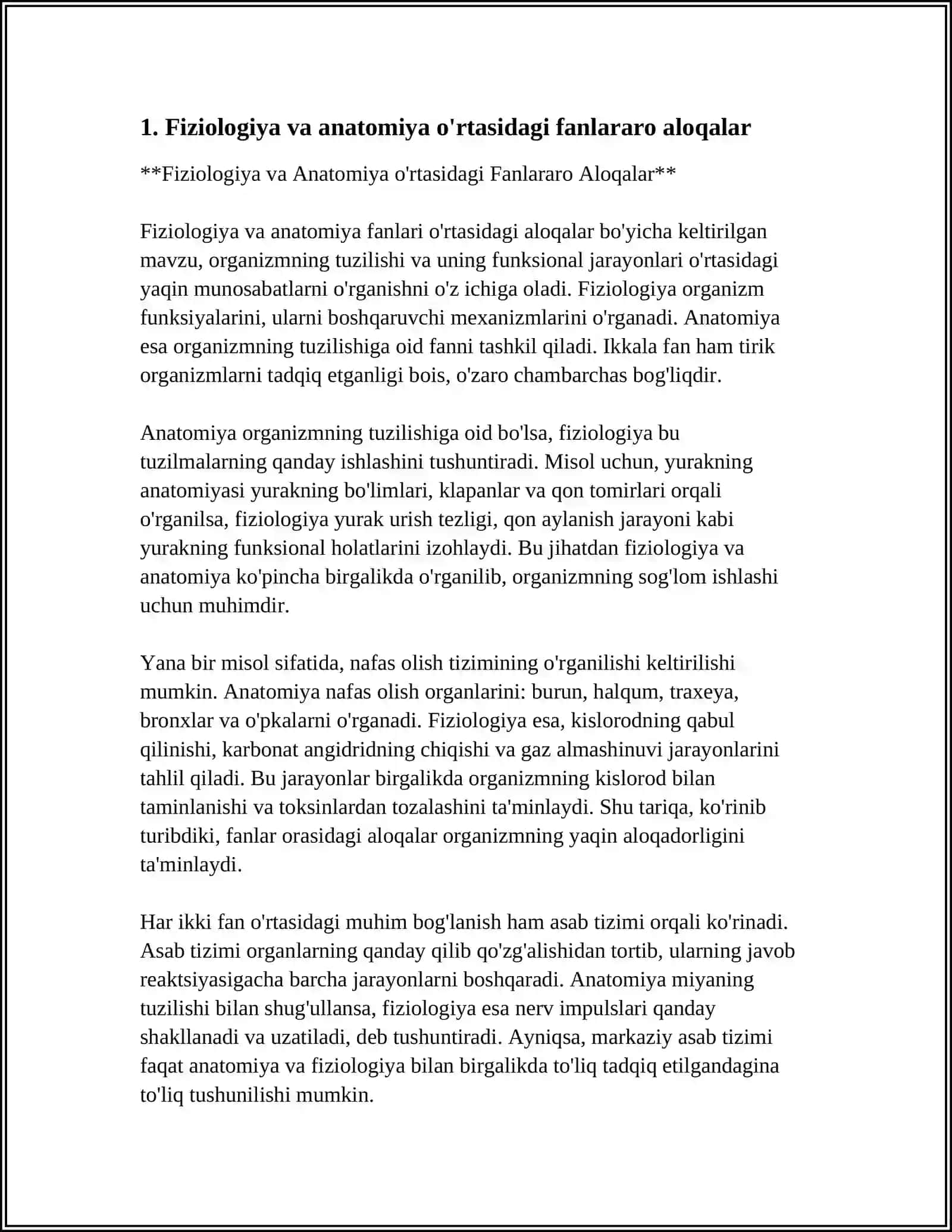 Fiziologiya va Anatomiya o'rtasidagi Fanlararo Aloqalar 3