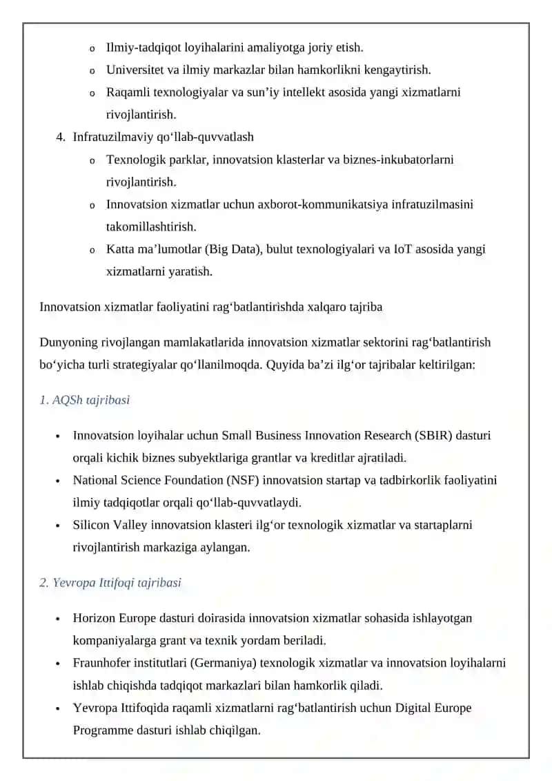 INNOVATSION XIZMATLAR FAOLIYATNI RAG’BATLANTIRISH MEXANIZIMINI 3