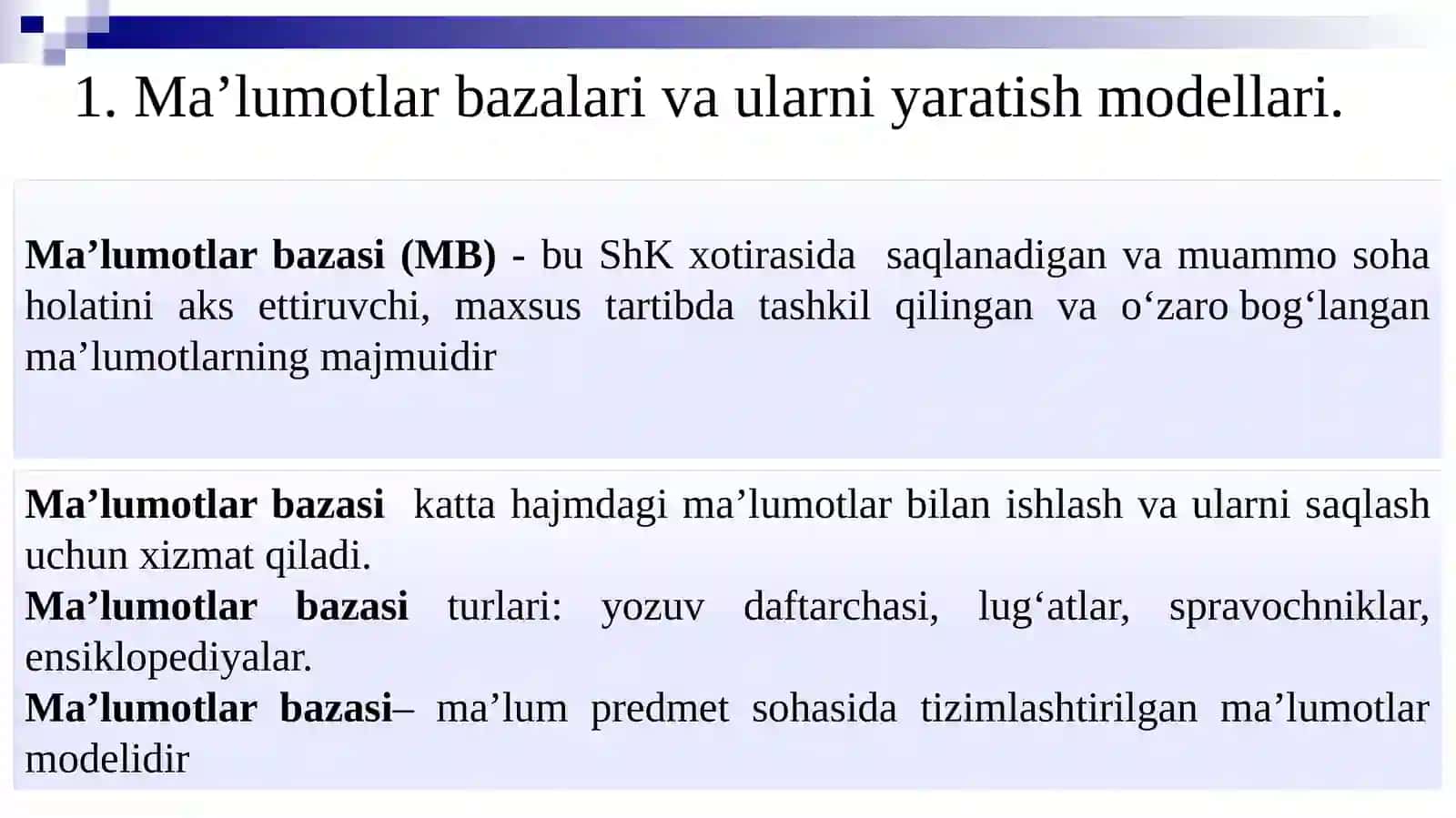 MA’LUMOTLAR BAZALARI VA KATTA HAJMDAGI MA’LUMOTLAR BILAN ISHLASH TEXNOLOGIYALARI 3