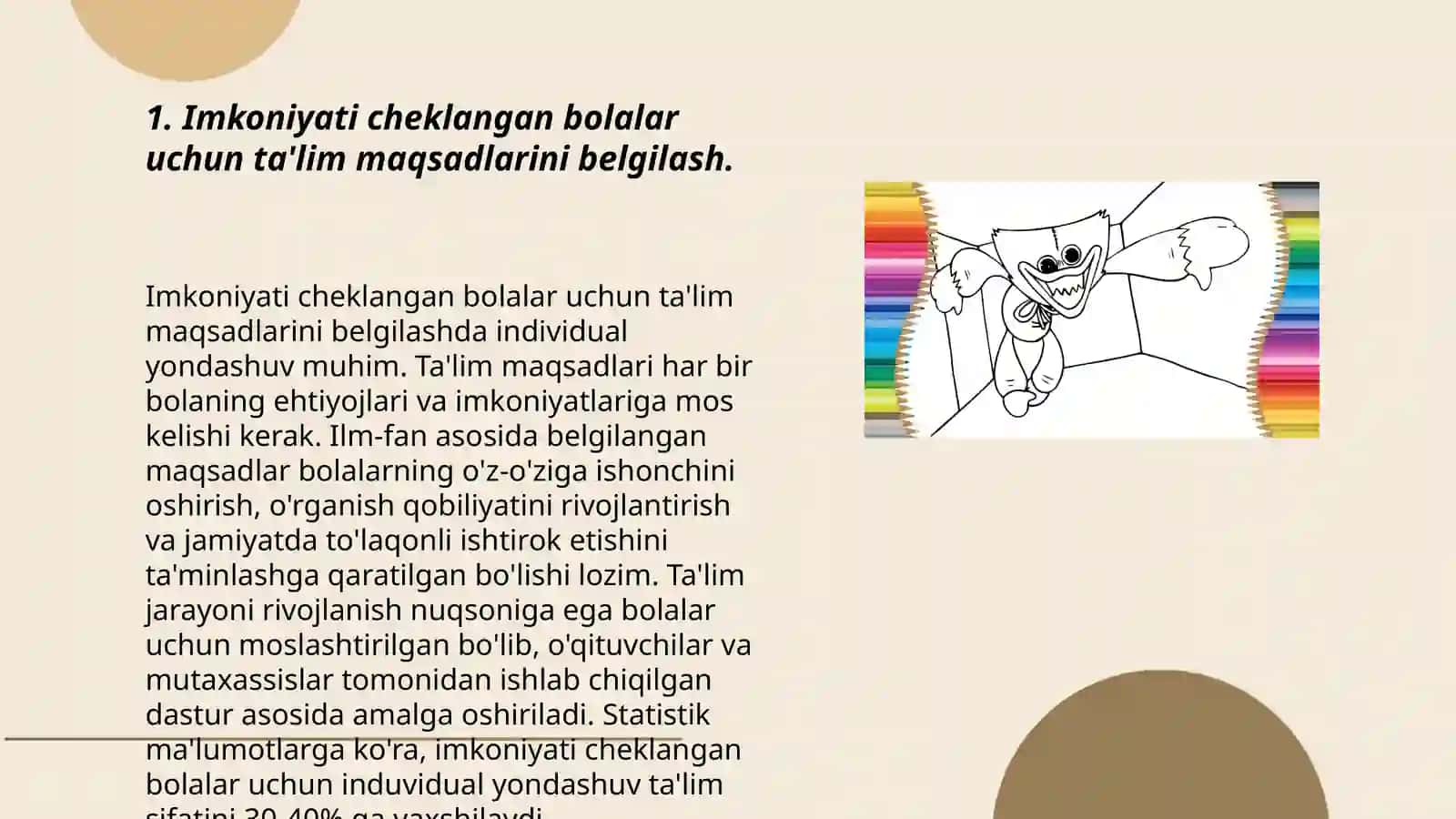 Imkoniyati chiklangan bolalarni óqiyishda, ta'lim maqsadlarini belgilash, óqitishni loyilihalash va rejalashtirish 3
