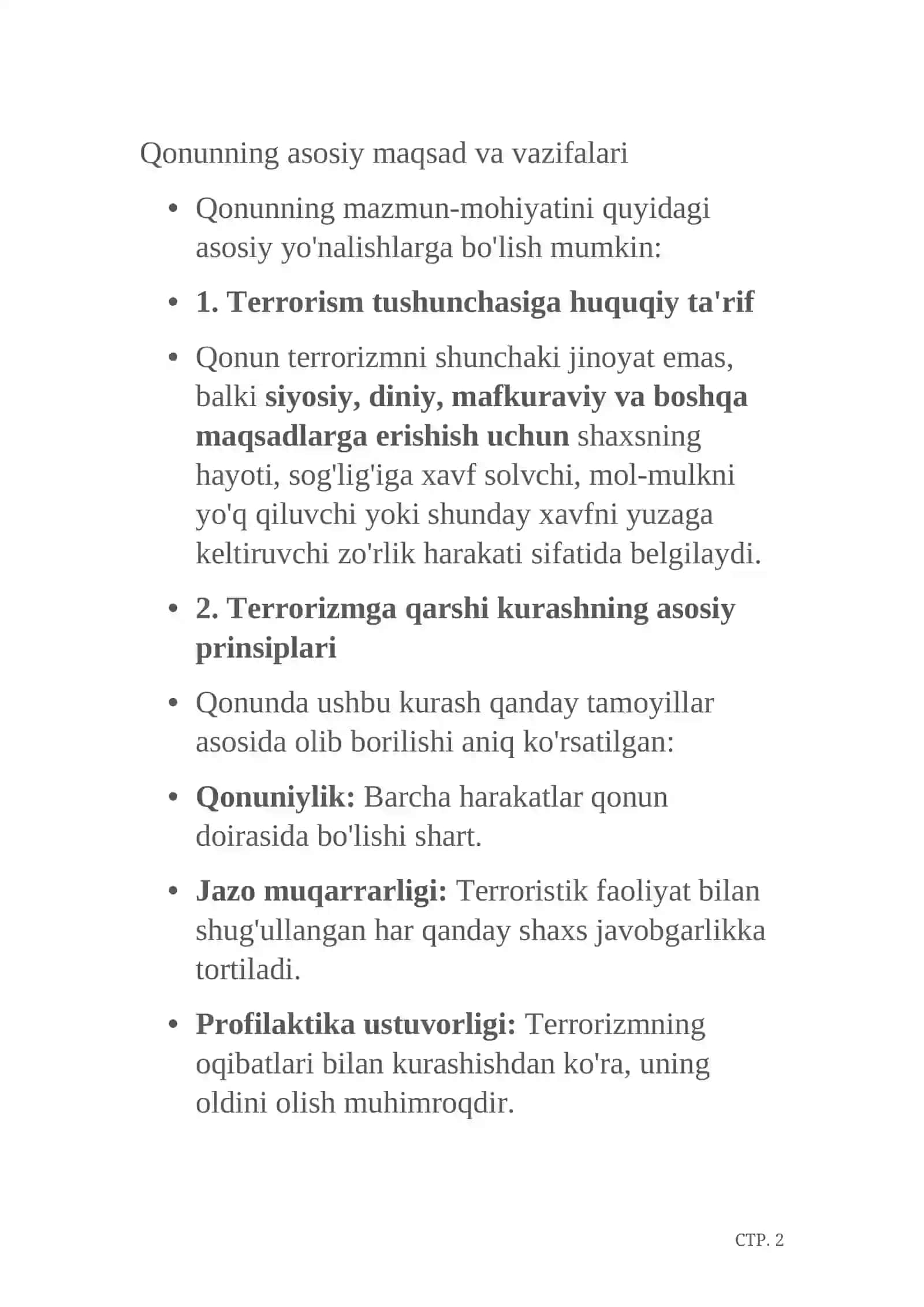 O’zbekiston Respublikasining 2000-yil 15-dekabrdagi ‘’Terrorizmga qarshi kurash togrisida'' gi qonuning mazmun mohiyati 3