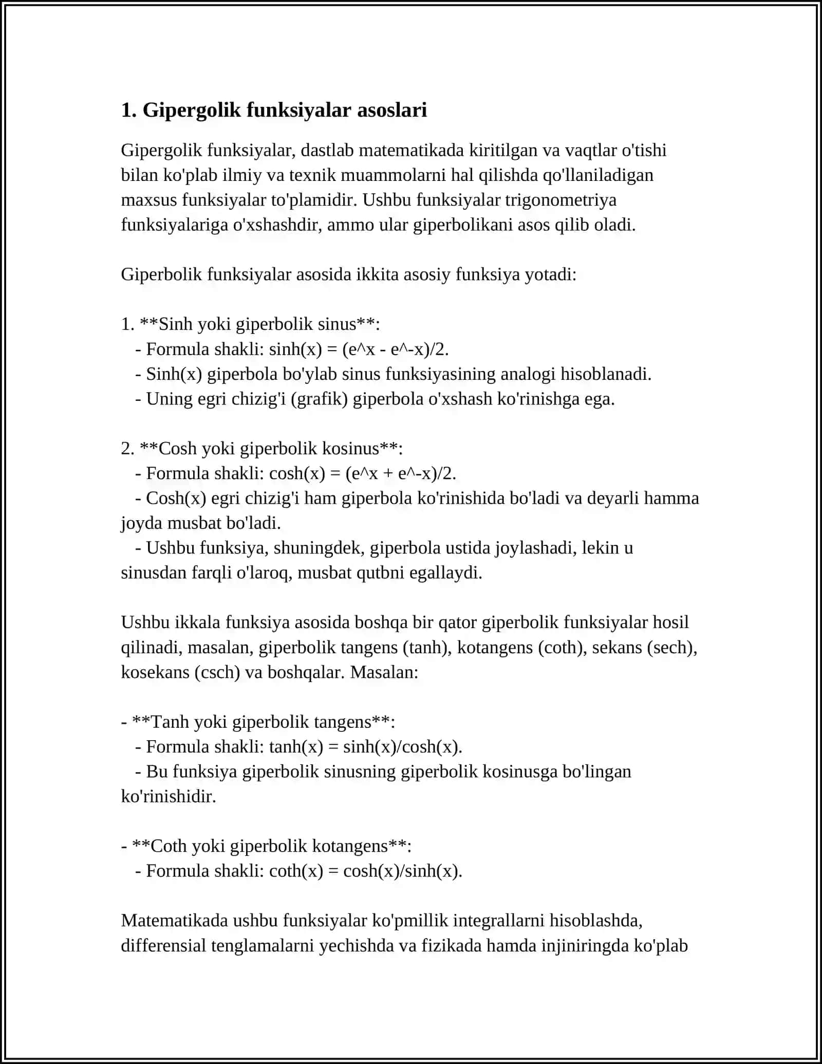 Giperbolik funksiyalar 3