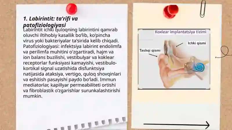 Ichki quloq kasalliklari labirintit koxlearnebrit mener kasalligi otoskleroz kasalliklarining sabablari klinik belgilari va davolash 3
