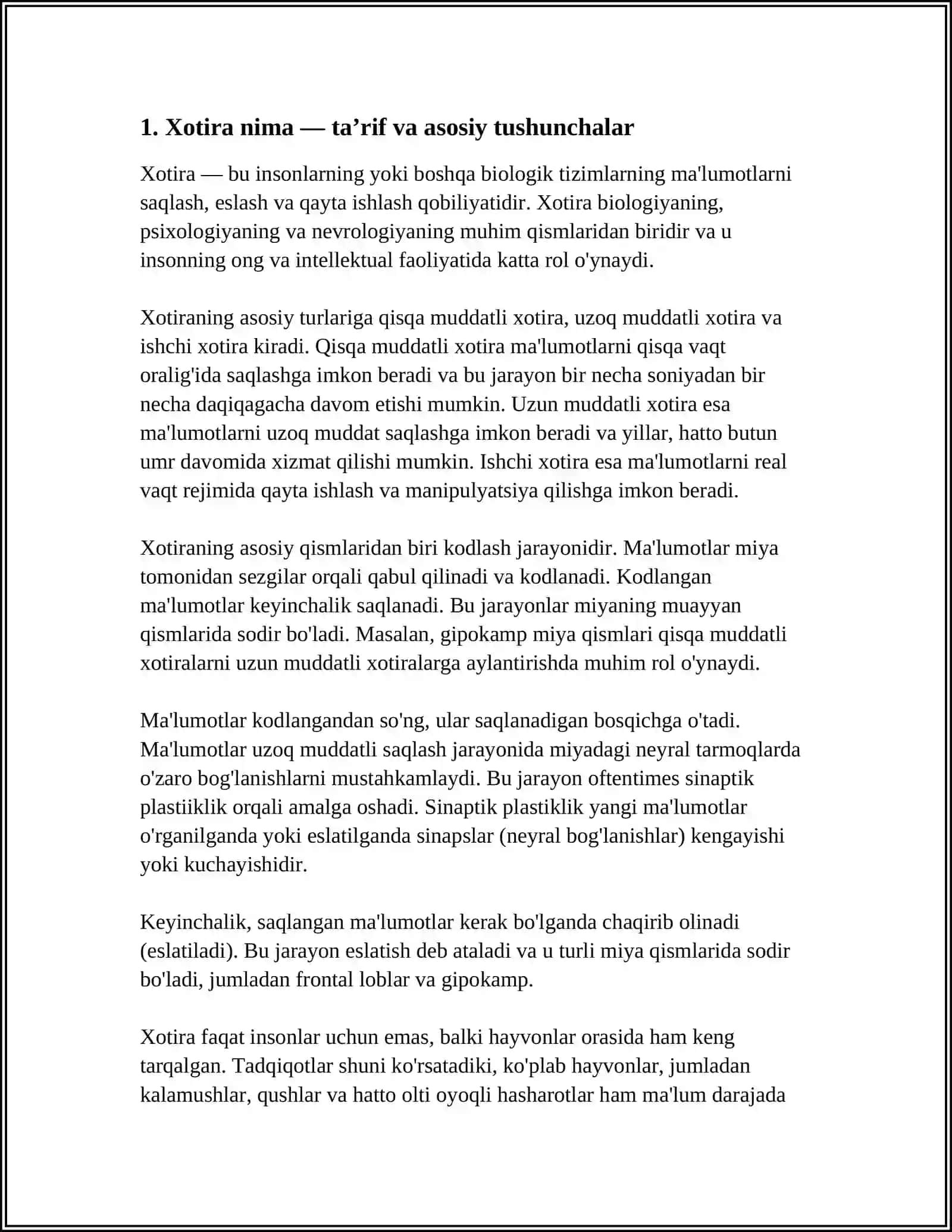 XOTIRA HAQIDA TUSHUNCHA VA UNING NERV FIZIOLOGIK ASOSI 3