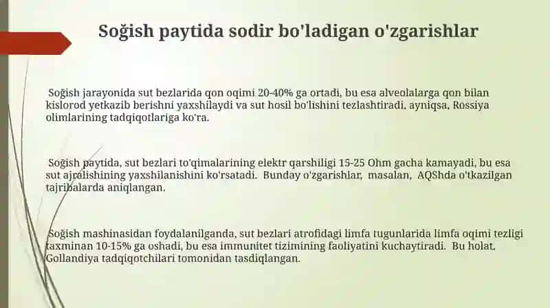 Mashina bilan sut sogʻishning fiziologik xossalari 3