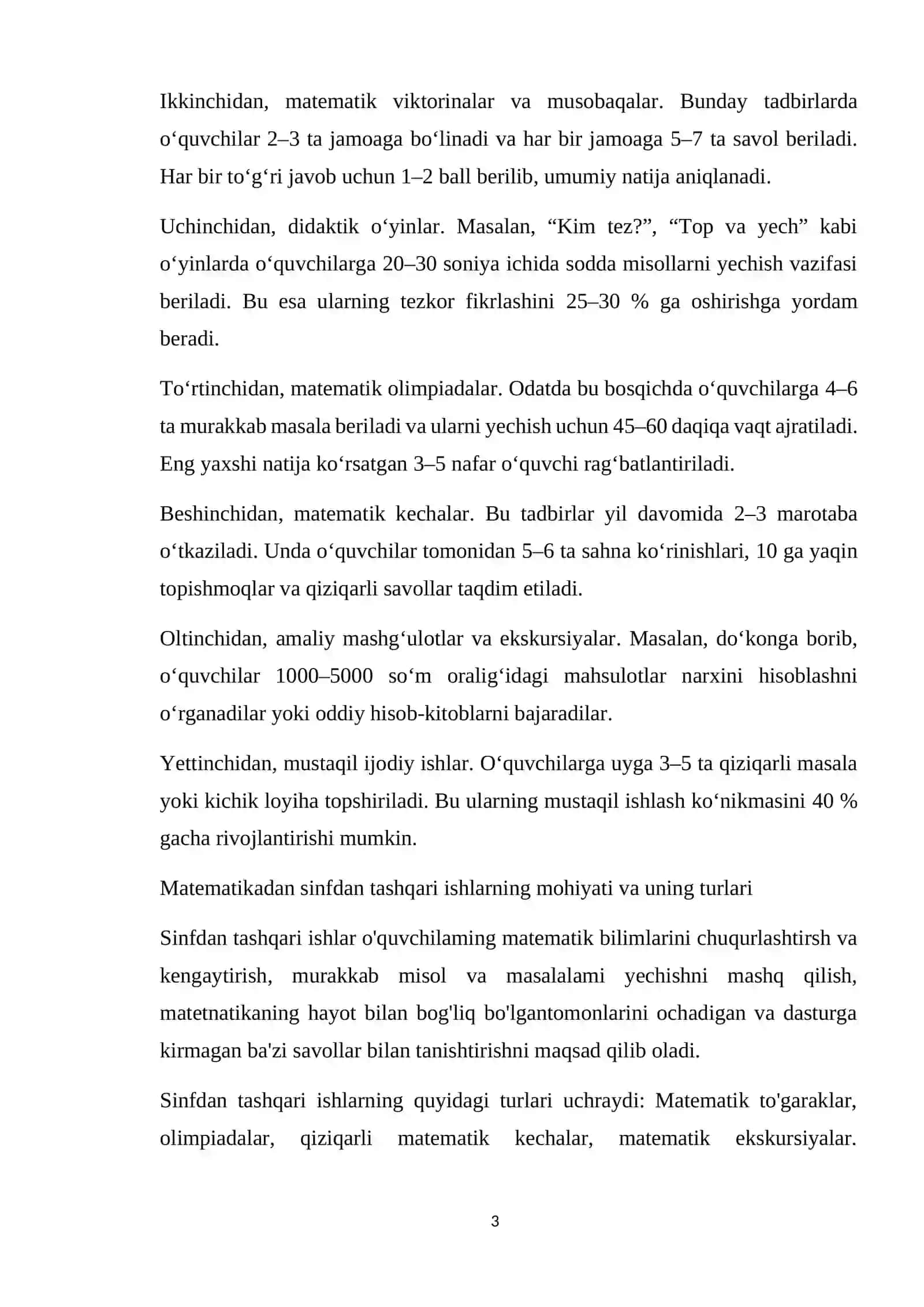 Boshlang‘ich sinfda matematikadan sinfdan tashqari ishni tashkil etish qilish turlari 3
