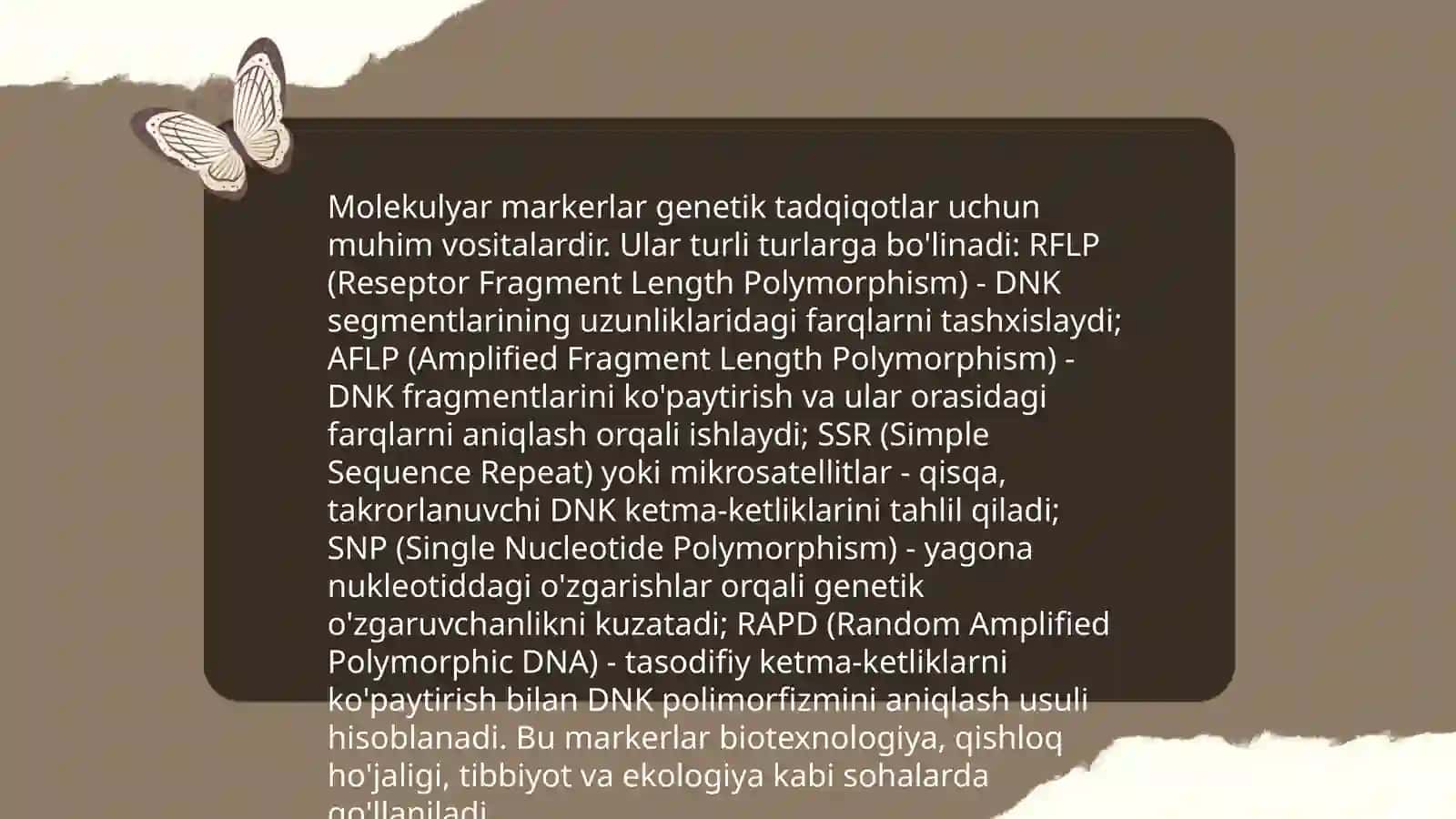 Populyatsiyalarda irsiyatni oranish usuli.Molekulyar genetik usullar 3
