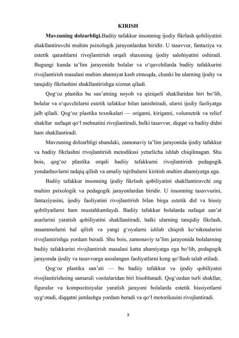 QOG'OZ PLASTIKASI ORQALI BADIIY TAFAKKURNI RIVOJLANTIRISH 3