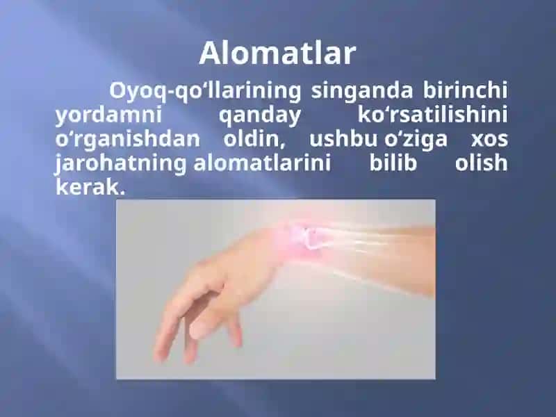 Suyaklarning sinishi va chiqishi holatlarida birinchi yordam ko`rsatish 3