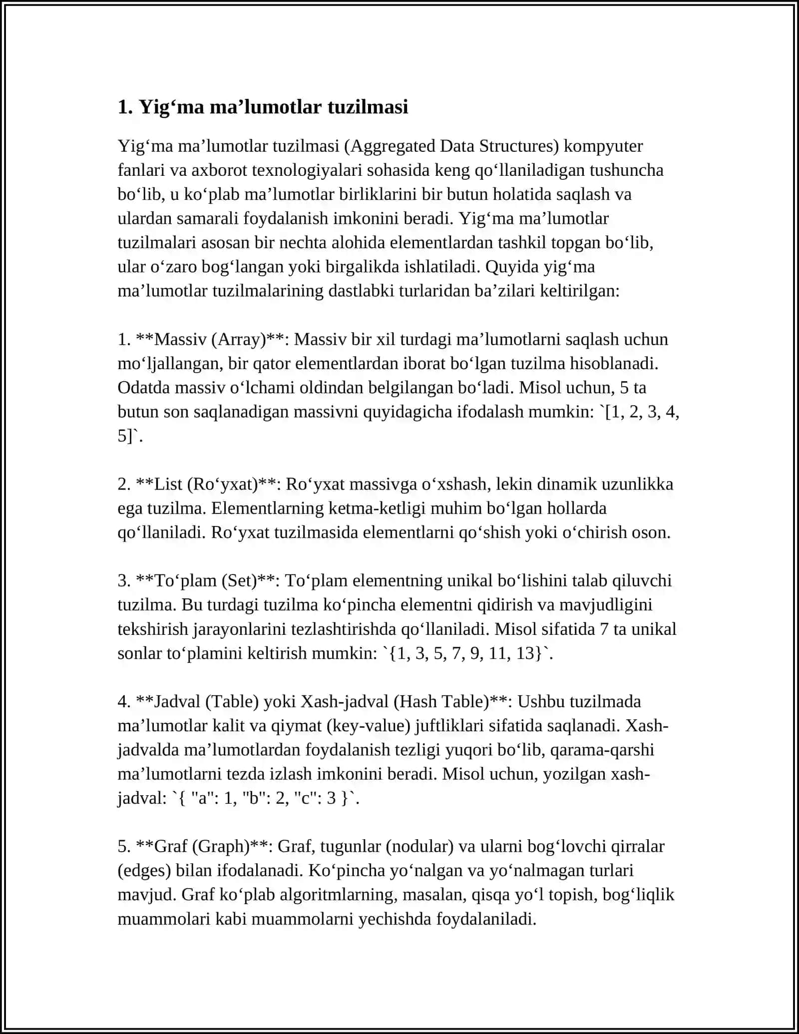 YARIMSTATIK MA'LUMOTLAR TUZILMASI 3