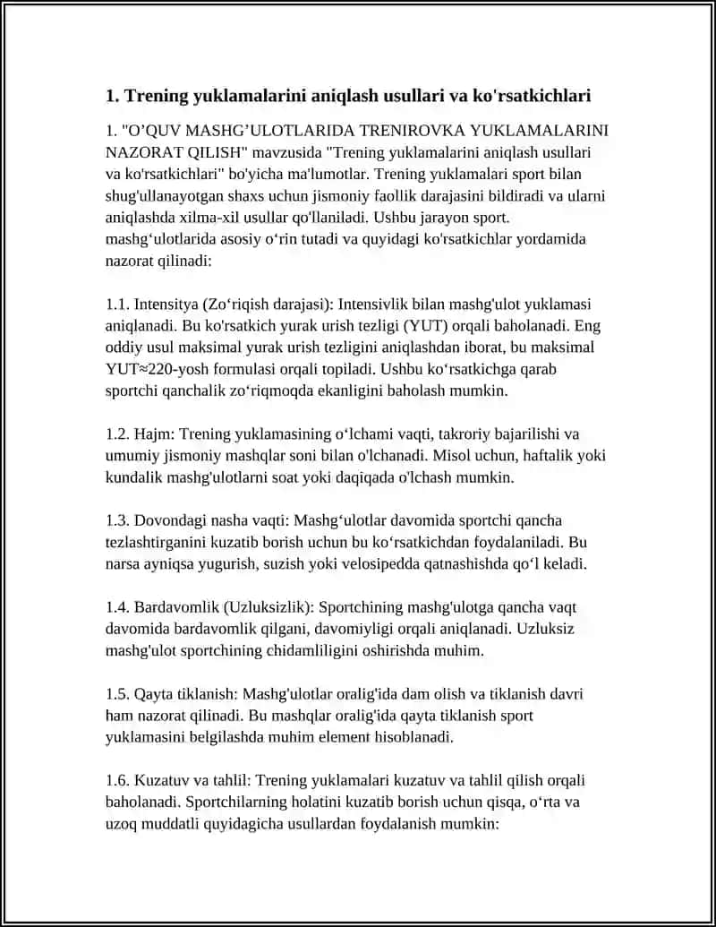 O'QUV MASHG'ULOTLARIDA TRENIROVKA YUKLAMALARINI NAZORAT QILISH 3