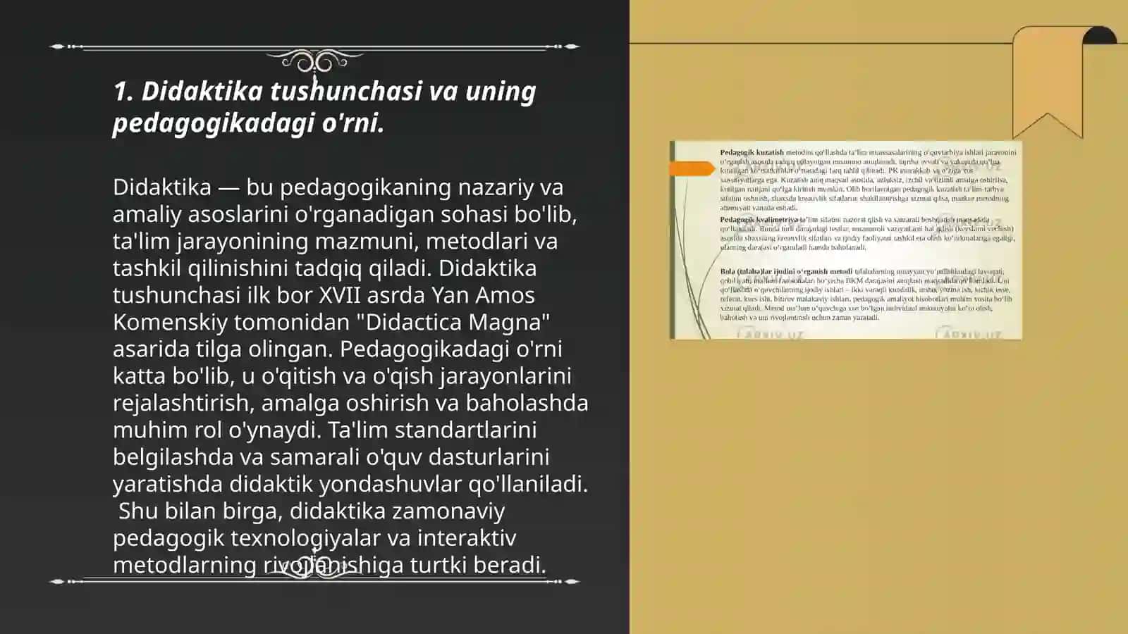 DIDAKTIKA — PEDAGOGIK TA'LIM NAZAŁRIYASI. TA'LIM MAZMUNI. TA'LIM METODLARI VA VOSITALARI 3