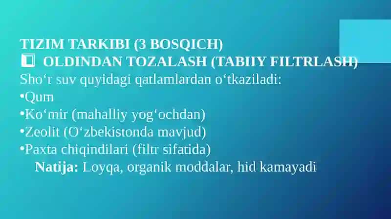O'zberistonsharoitidasho'r suvlarnichuchuklashtirish 3