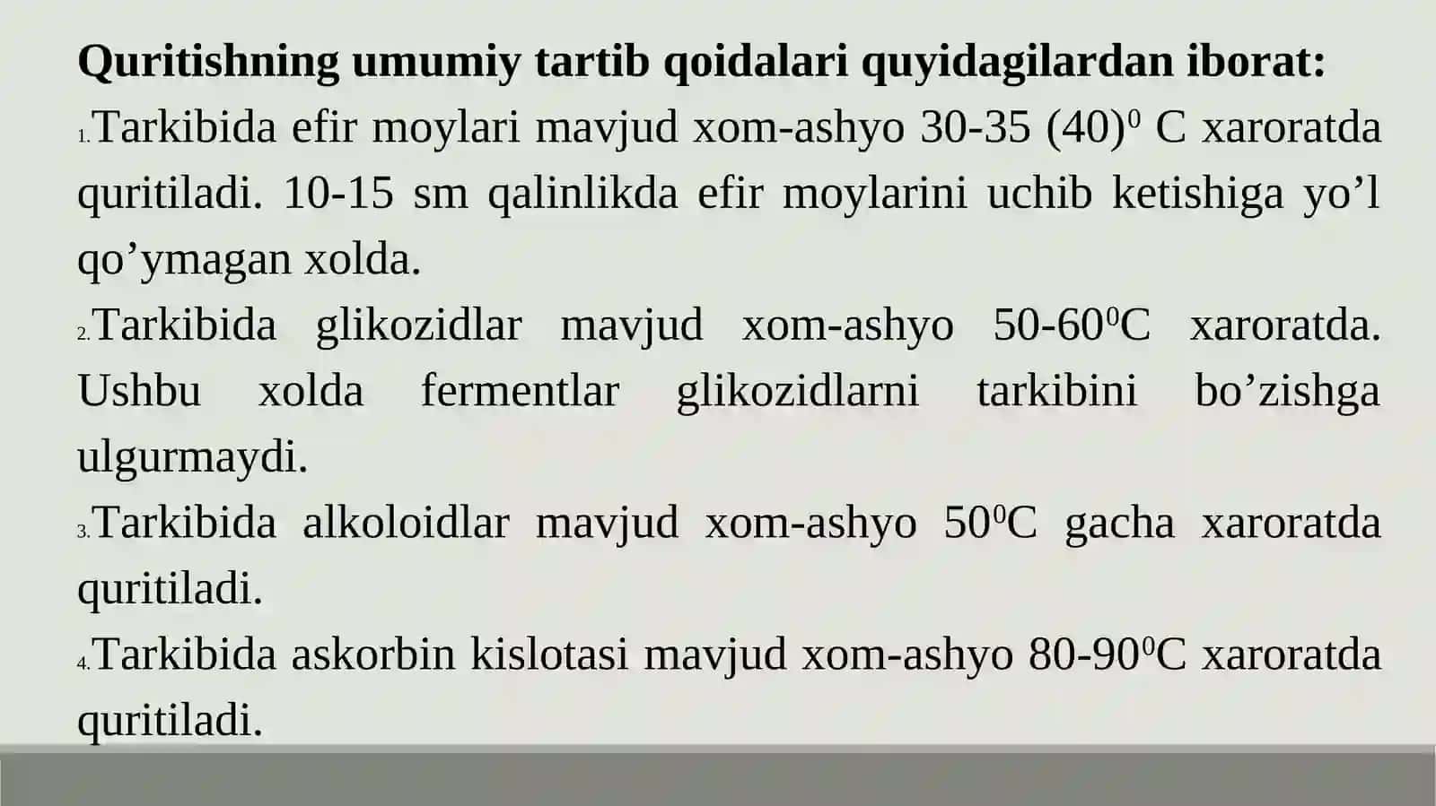 DORIVOR O‘SIMLIKLARXOM ASHYOSINI QURITISH USULLARI 3