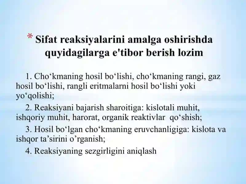 Sifat reaksiyalarini o'tkazish 3