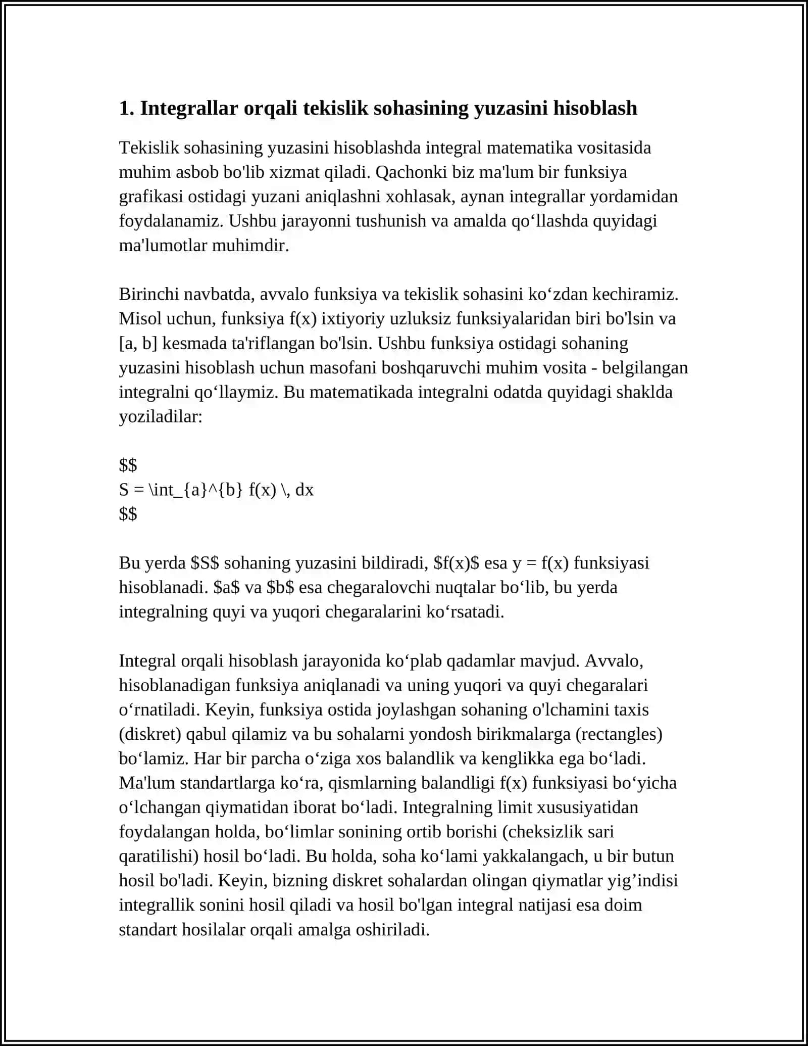 UCH OʻLCHOVLI FAZODA JISMLARNING YUZA VA HAJIMLARINI HISOBLASHDA INTEGRAL HISOB TATBIQLARI 3