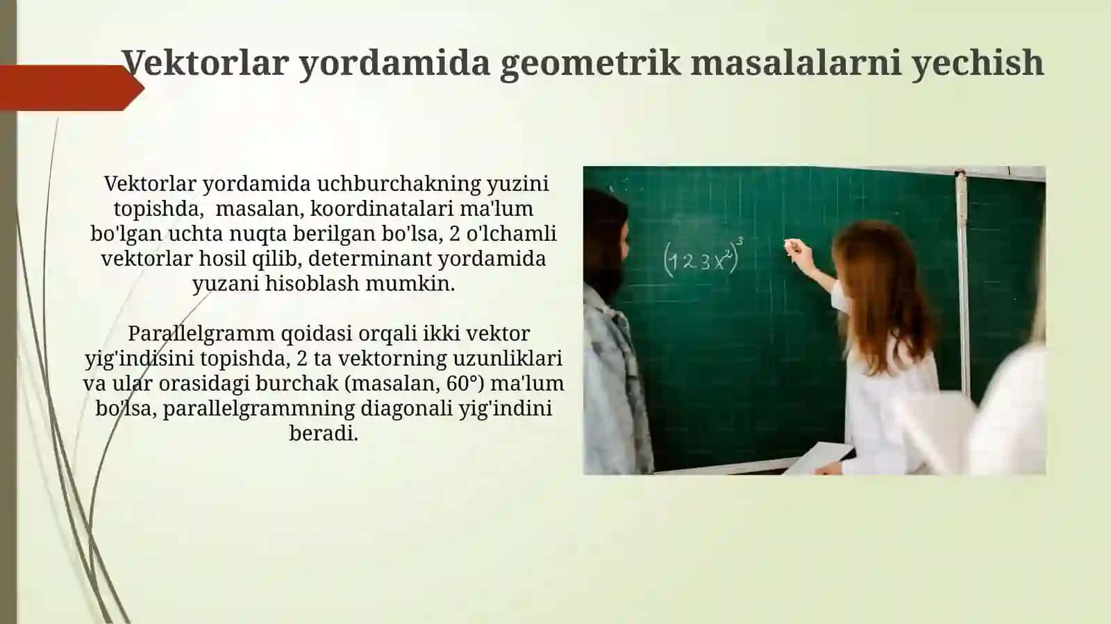 Vektorlarni tekislikda o'qitish metodikasi 3