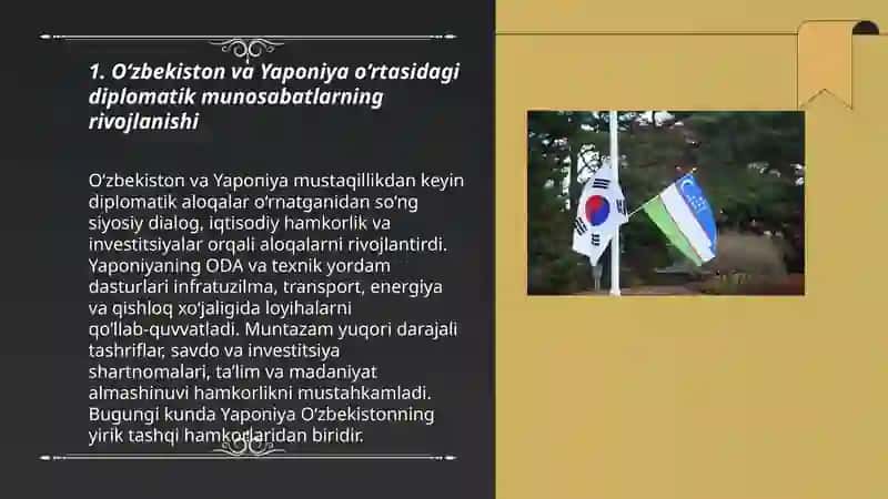 Oʻzbekistonning Yaponiya va Janubiy Koreya davlatlari bilan aloqalari 3