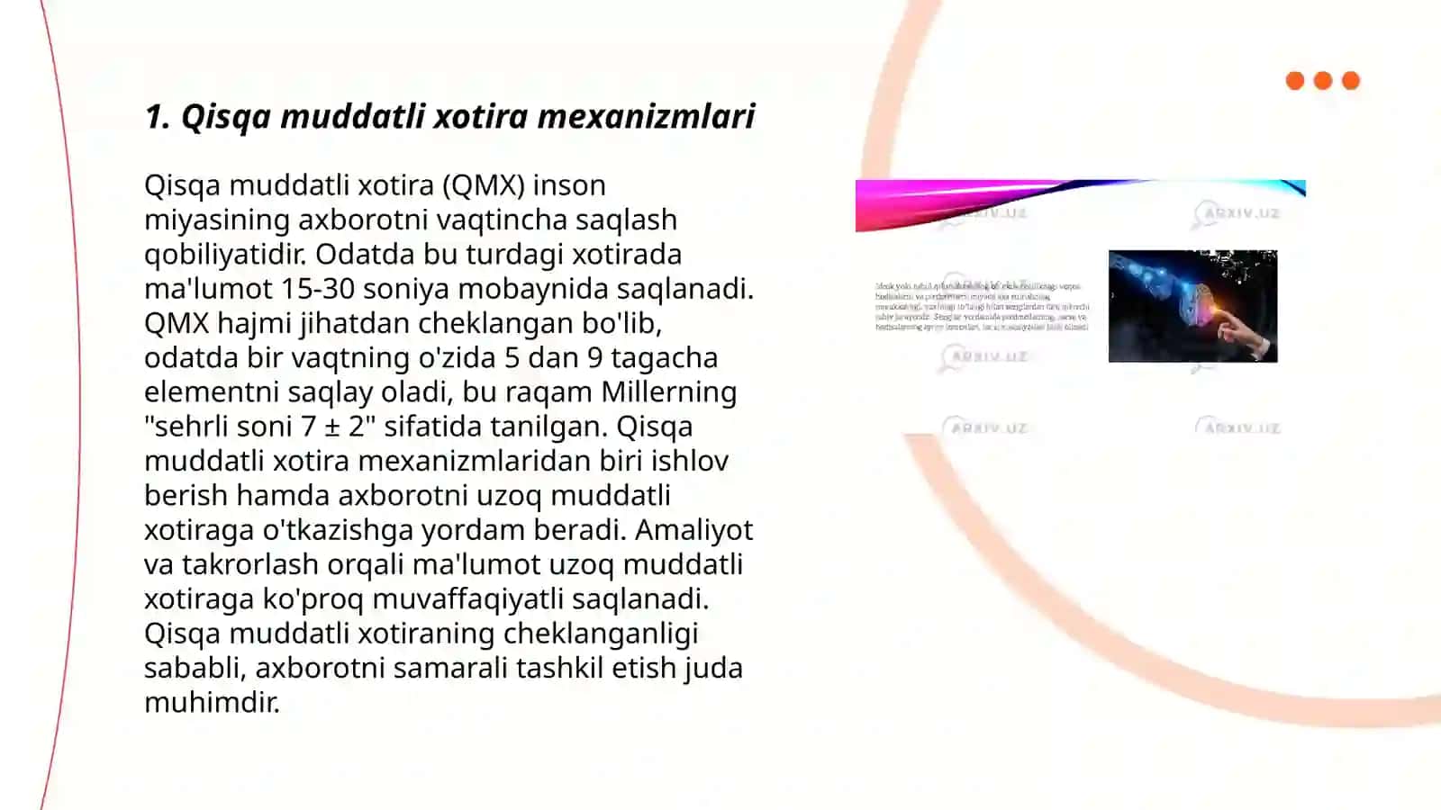 Qisqa va uzoq muddatli xotiraning fiziologik asoslari 3
