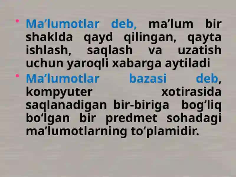 Ma’lumotlar bazasi boshqarish tizimlari 3